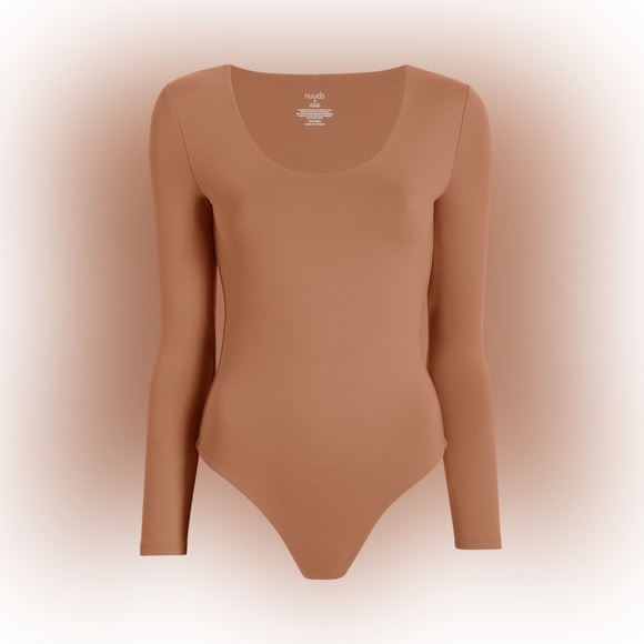 Nuuds Long Sleeve Scoop Neck Bodysuit-Clay M - Picture 3 of 7